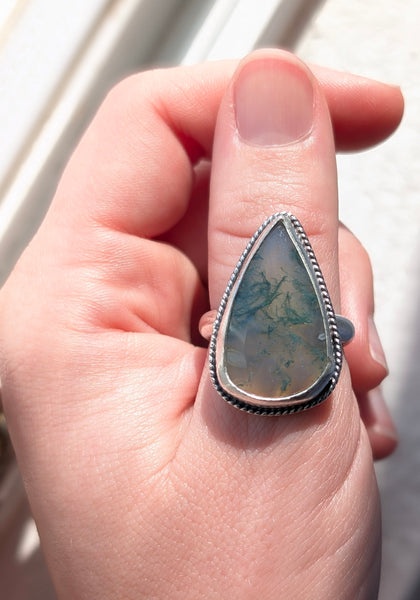 Moss Agate Ring, Size 10