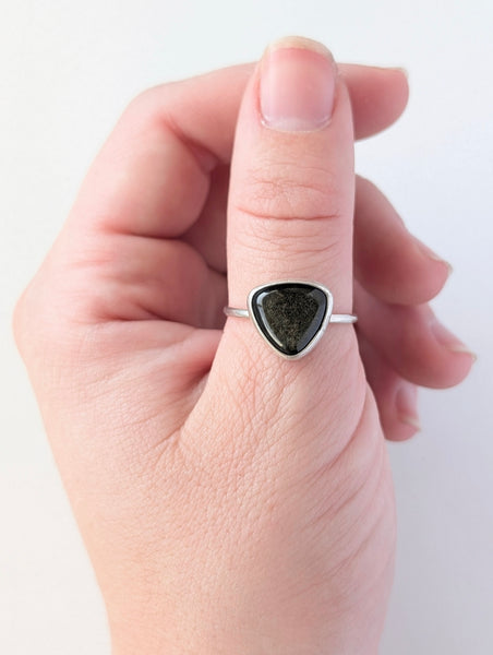 Gold Sheen Obsidian Stacking Ring, Size 10