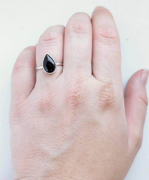 Black Agate Ring, Size 6