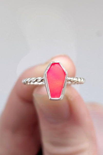 Aura Opal Coffin Stacking Ring, Size 6