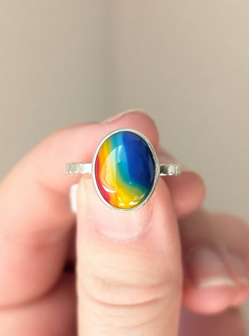 Glass Rainbow Ring, Size 7.5