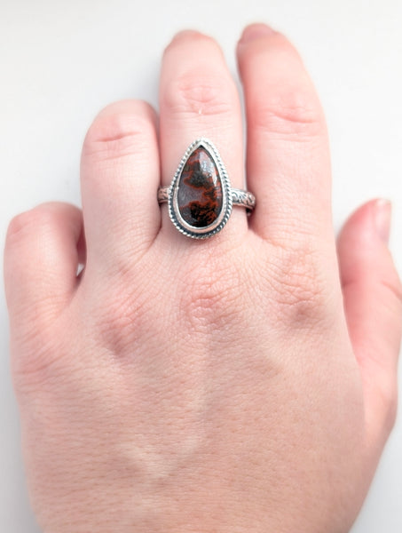 Red Moroccan Agate Ring, Size 10.5
