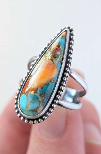 Spiny Oyster and Turquoise Mix Ring, Size 7.5