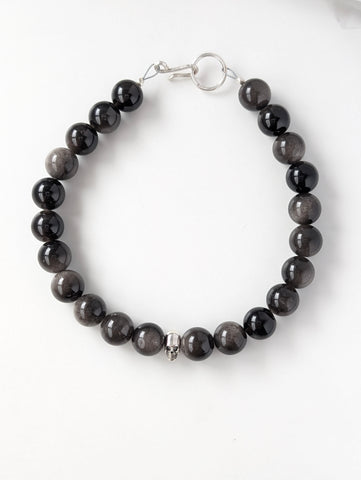 Silver Sheen Obsidian Beaded Bracelet
