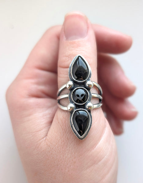 Black Agate and Black Onyx Ring, Size 10.5