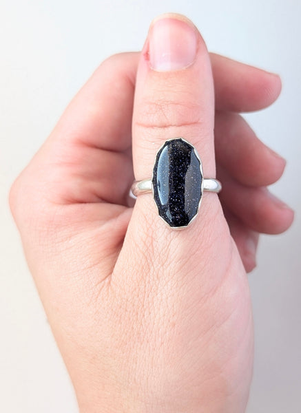 Midnight Goldstone Ring, Size 8.5