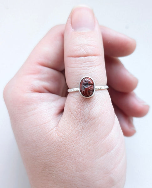 Jasper Scarab Stacking Ring, Size 8