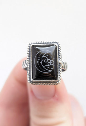 Engraved Black Onyx Ring, Size 7