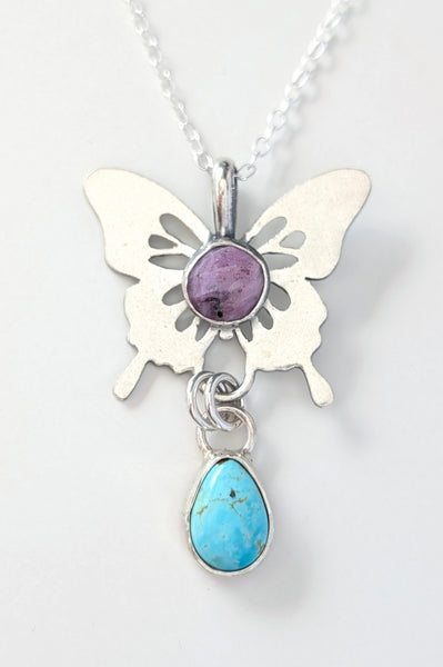 Ruby and Turquoise Butterfly Necklace