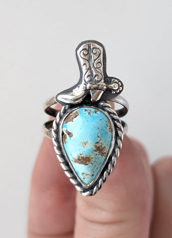 Turquoise Cowgirl Boot Ring, Size 8