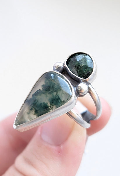Emerald and Moss Agate Ring, Size 7