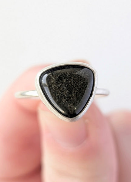 Gold Sheen Obsidian Stacking Ring, Size 10
