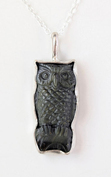 Blue Tigers Eye Owl Necklace