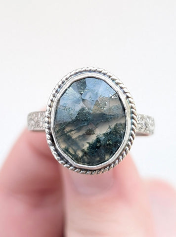 Moss Agate Ring, Size 13