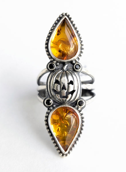 Amber and Black Spinel Ring, Size 9.5