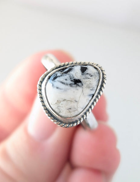 White Buffalo Turquoise Ring, Size 10.5