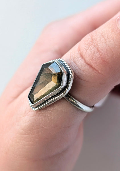 Labradorite Coffin Ring, Size 8