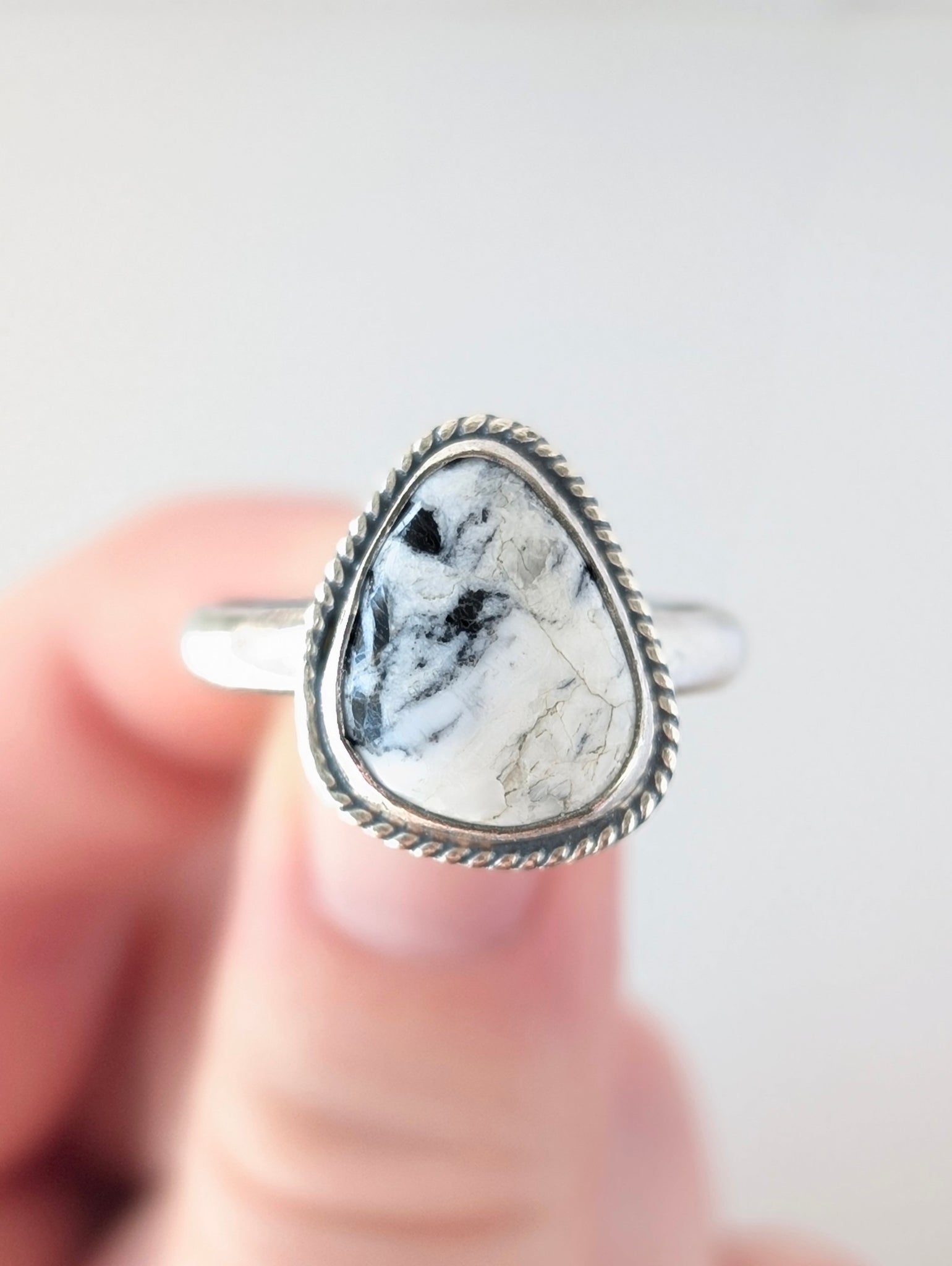 White Buffalo Turquoise Ring, Size 10.5