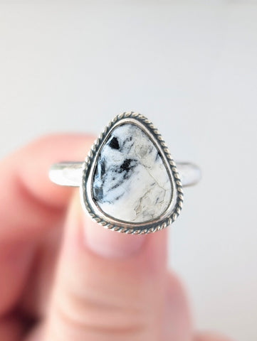 White Buffalo Turquoise Ring, Size 10.5