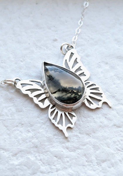 Moss Agate Butterfly Necklace