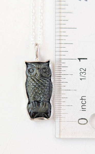 Blue Tigers Eye Owl Necklace