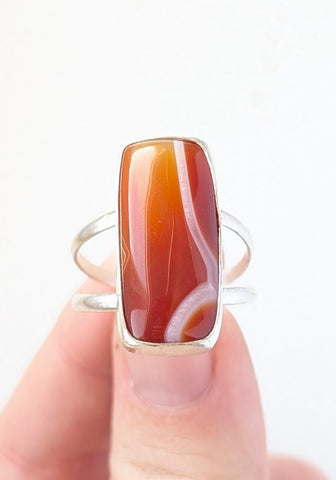 Orange Banded Agate Ring, Size 10