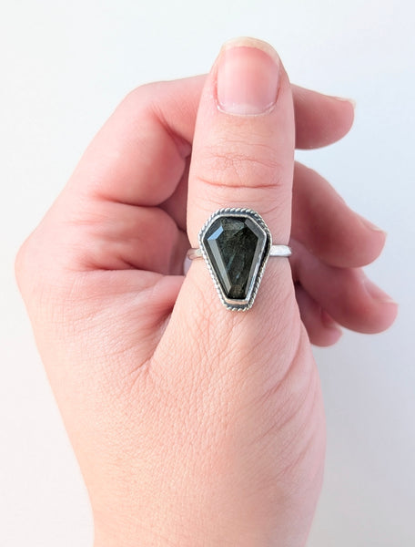 Labradorite Coffin Ring, Size 8