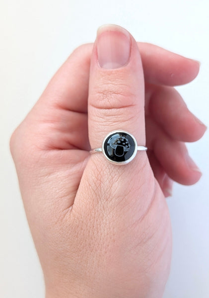 Black Onyx Mushroom Ring, Size 9