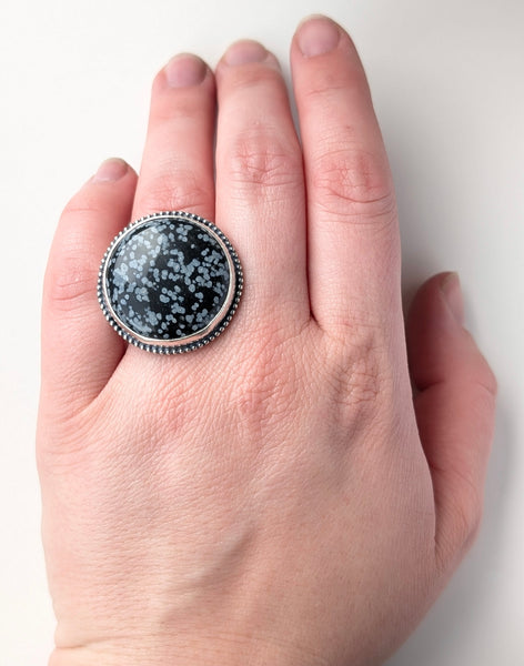 Snowflake Obsidian Ring, Size 6