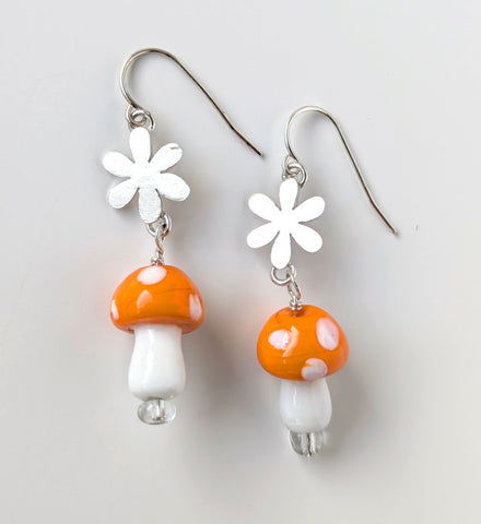 Mushroom Glass Dangle Earrings