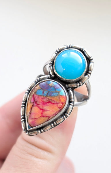 Caribbean Chalcedony and Turquoise Ring, Size 10.5