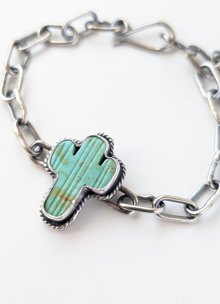 Turquoise and Spiny Oyster Sterling Silver Chain Bracelet