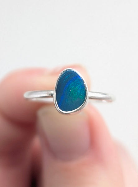 Boulder Opal Doublet Stacking Ring, Size 8