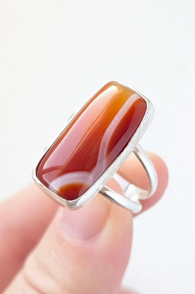 Orange Banded Agate Ring, Size 10