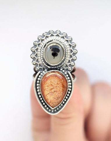 Sunstone and Montana Agate Ring, Size 10