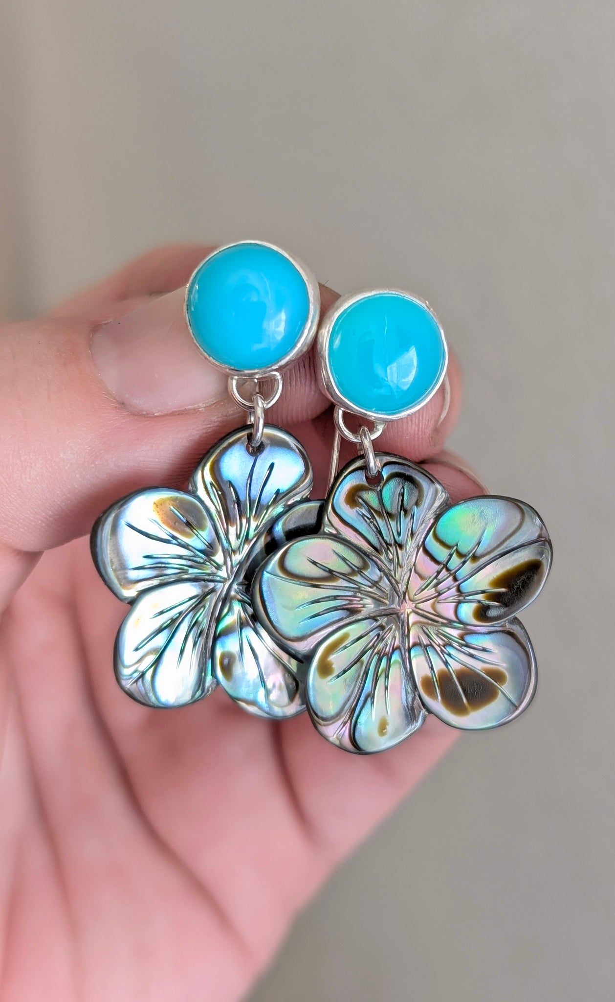 Abalone Shell and Chalcedony Earrings