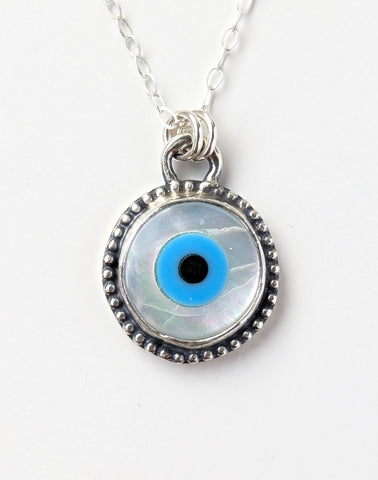 Mother of Pearl Evil Eyes Necklace