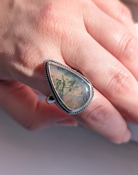 Moss Agate Ring, Size 10