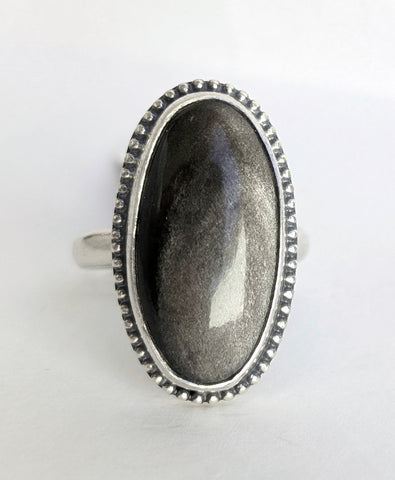 Silver Sheen Obsidian Ring, Size 8.5