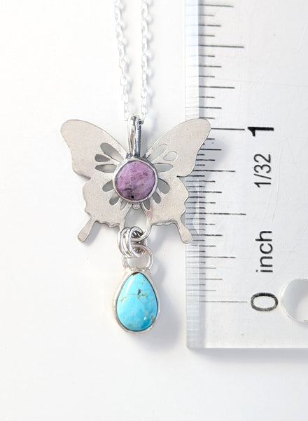 Ruby and Turquoise Butterfly Necklace