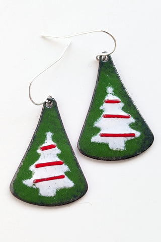 Christmas Tree Enameled Earrings