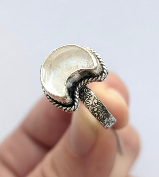 Quartz Moon Ring, Size 8.5
