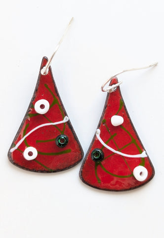 Christmas Tree Enameled Earrings