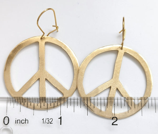 Peace Sign Brass Earrings