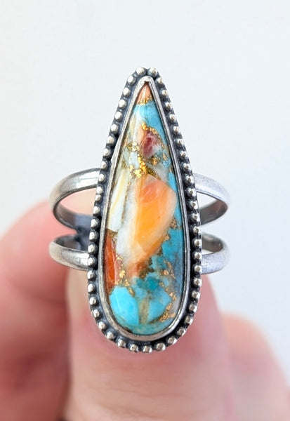 Spiny Oyster and Turquoise Mix Ring, Size 7.5