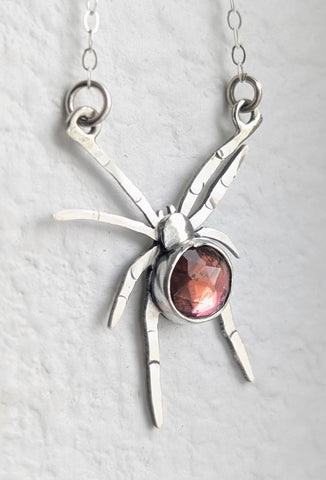 Pink Tourmaline Spider Necklace
