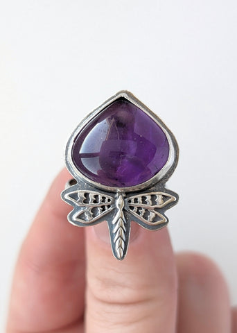 Amethyst Dragonfly Ring, Size 8