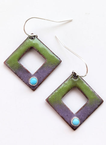 Enameled Earrings with Turquoise