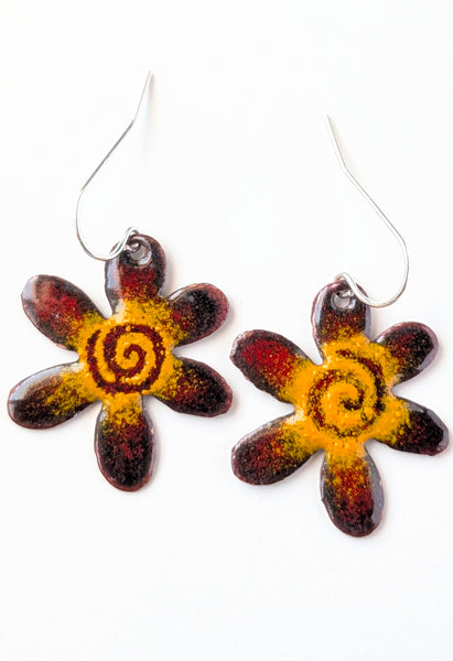 Enameled Flower Earrings
