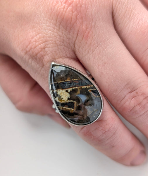 Sagenite Agate Ring Size 10.75